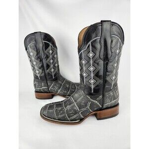 NEW ALFA Mens‎ Western Leather Cowboy Boots Gray Black Alligator Mexican 27 US 9